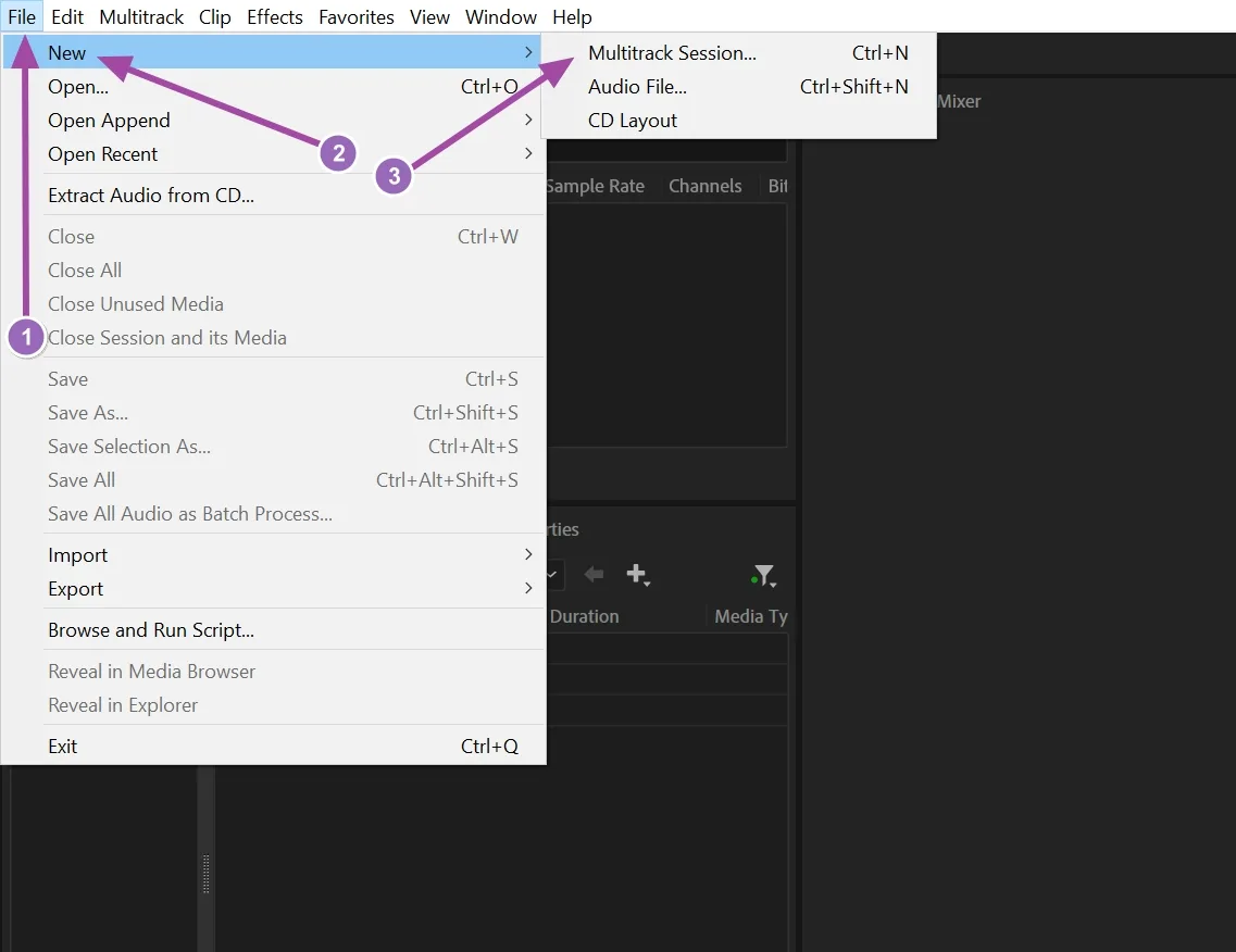 Adobe Audition - Create new Multitrack Session