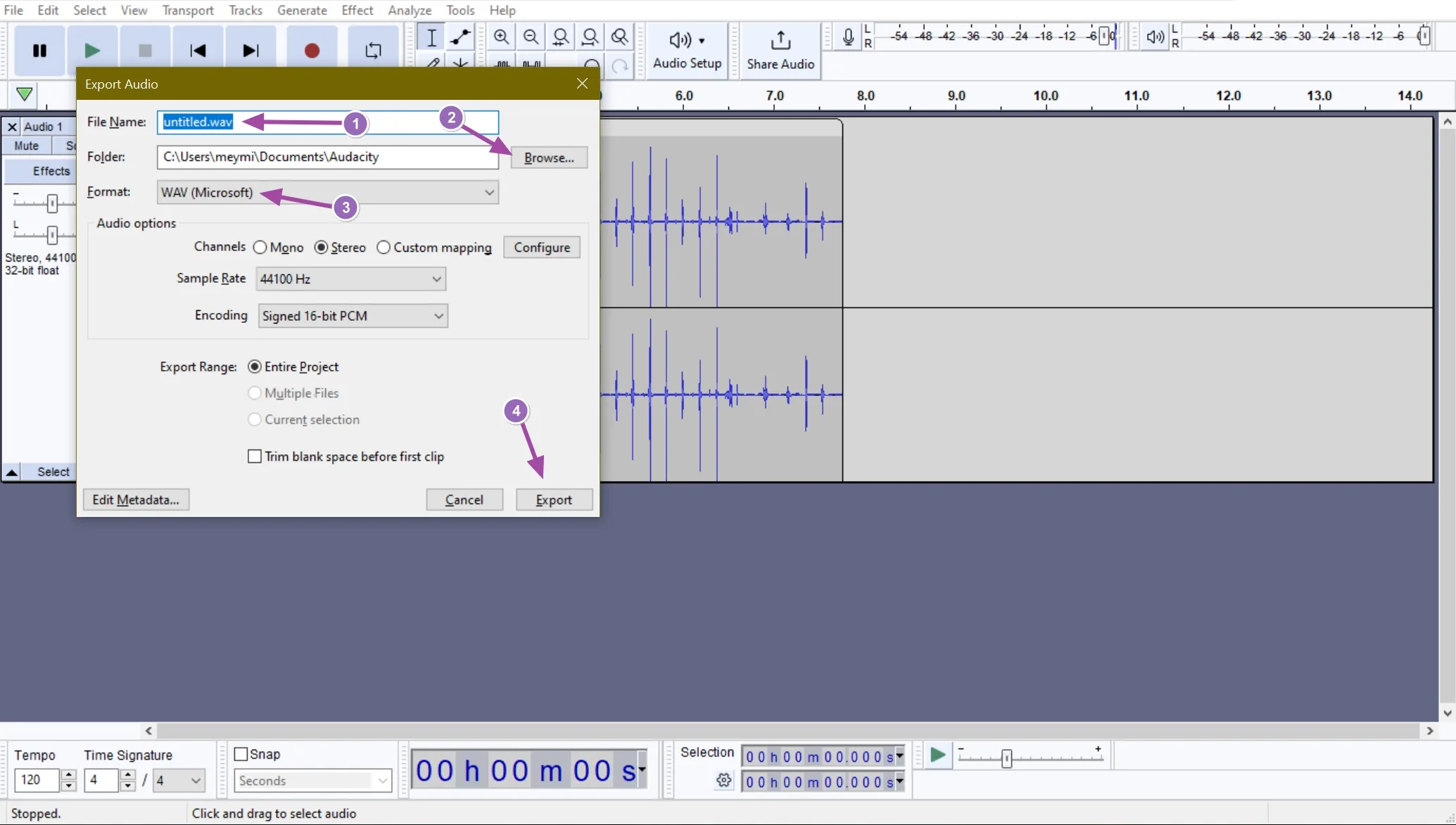 Audacity - Export Podcast in WAV or MP3
