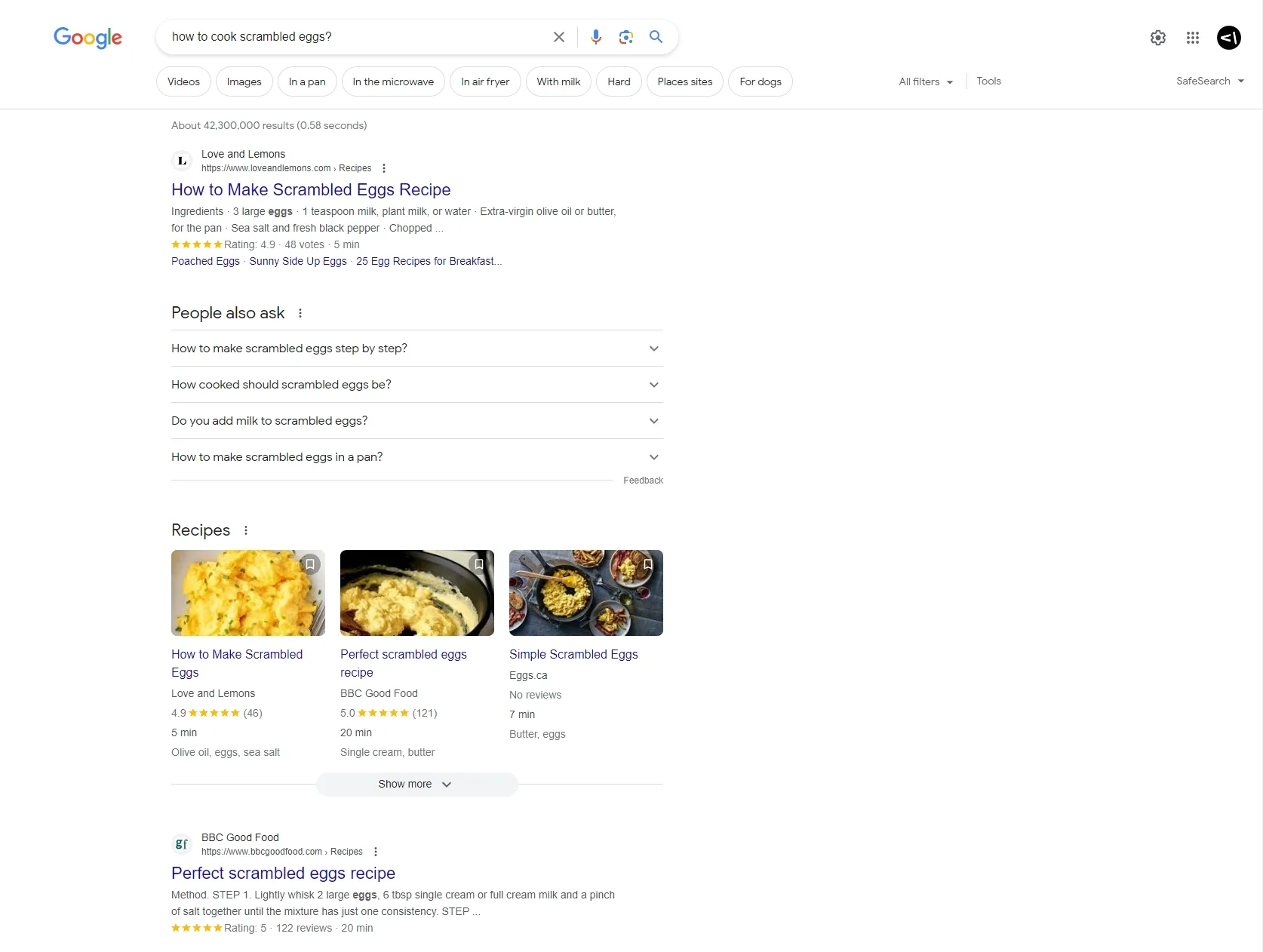 How to cook scrambled eggs - Google Search Results