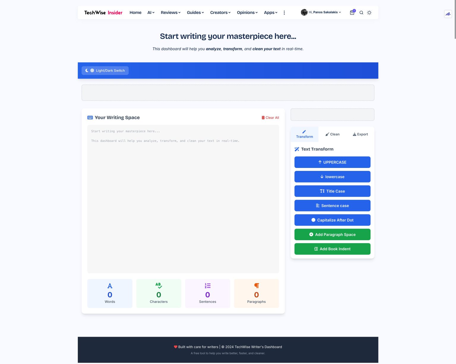 Writer's Dashboard - Light Mode
