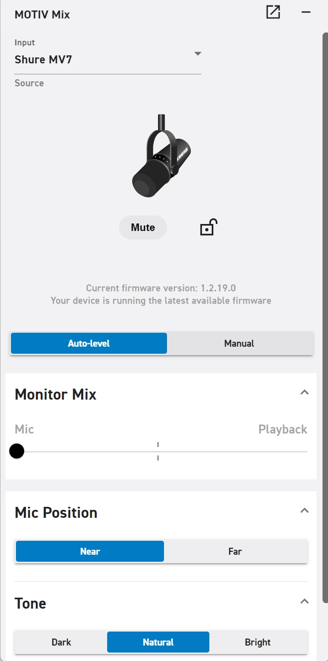 MOTIV Mix - Auto-Level Settings
