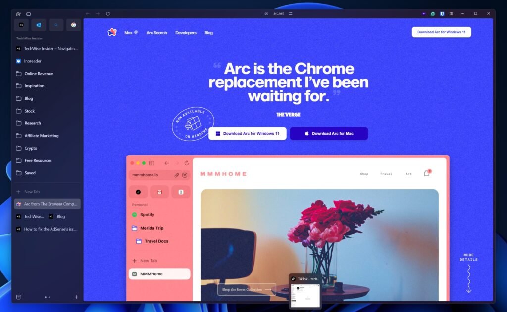 The Arc Browser in Windows