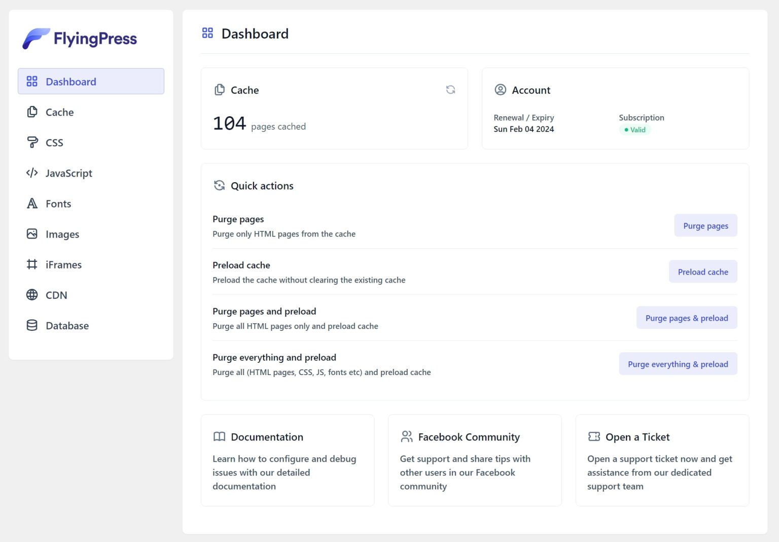 FlyingPress Cache WordPress Plugin - Dashboard