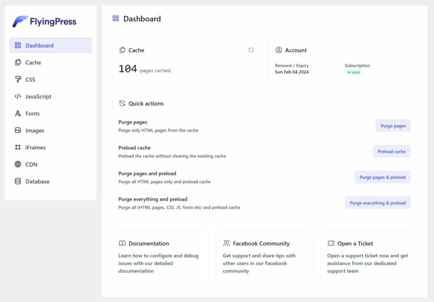 FlyingPress Cache WordPress Plugin - Dashboard