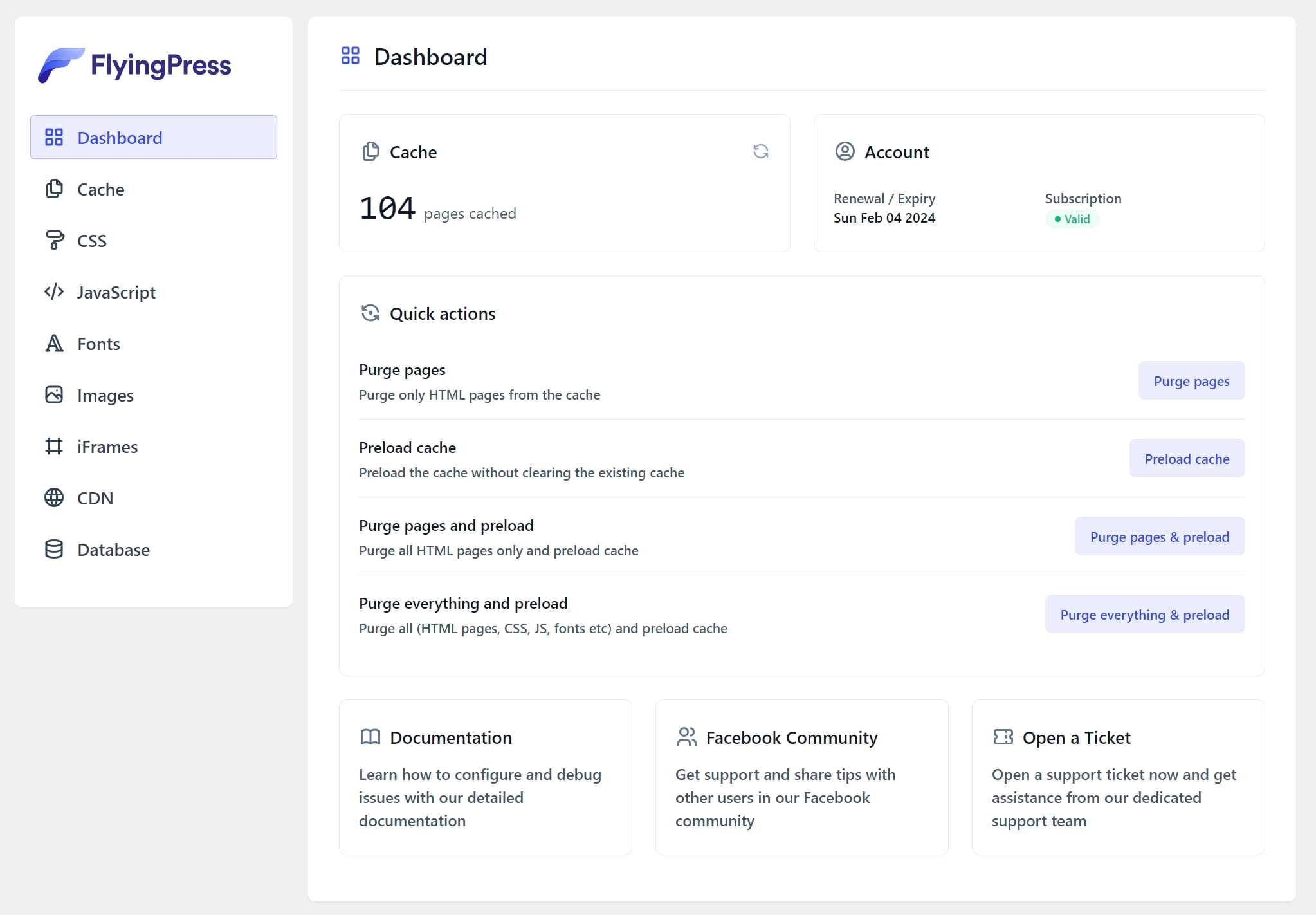 FlyingPress Cache WordPress Plugin - Dashboard