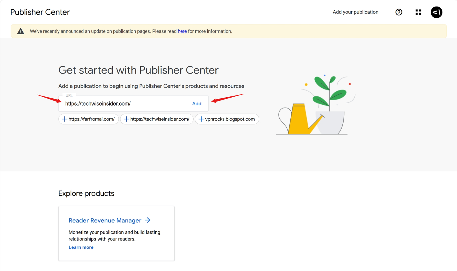 Google Publisher Center - Submitting a Website