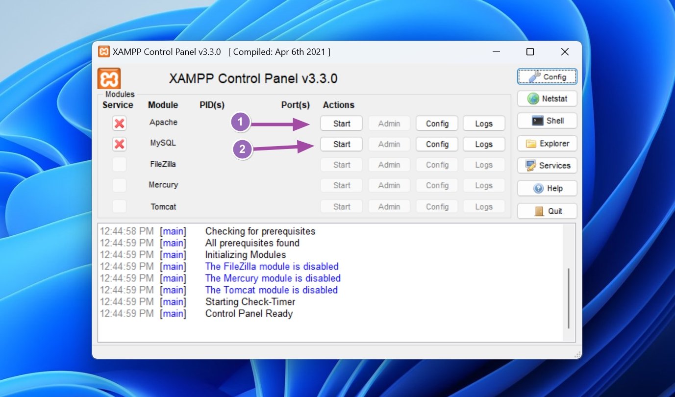 Start Apache and MySQL in XAMPP