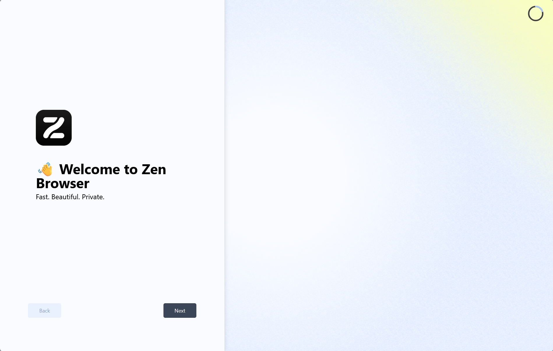 Zen Browser - Welcome Installation Page