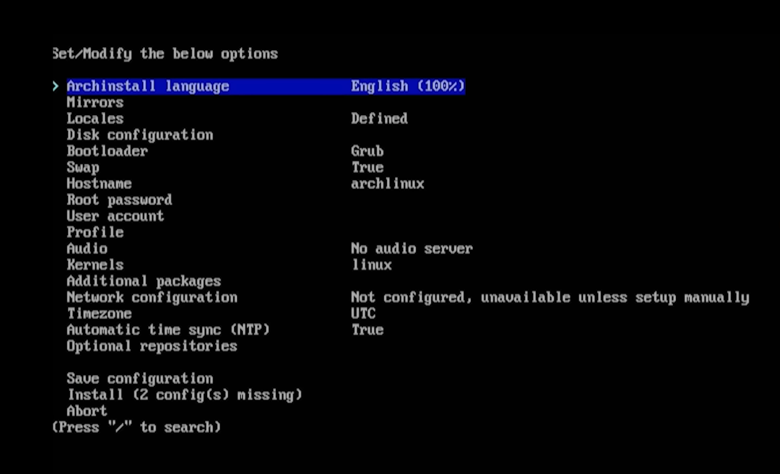 Arch Linux - Installation Console