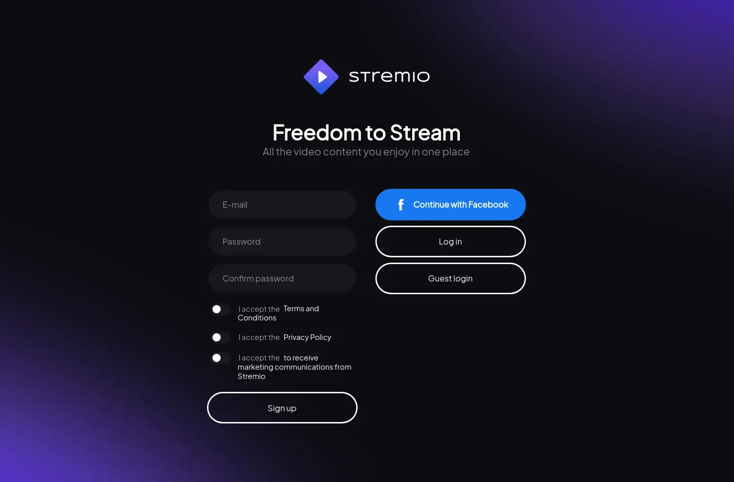 Stremio - Login Screen
