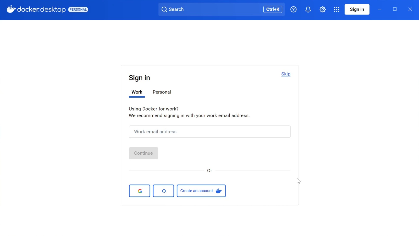 Create an account in Docker