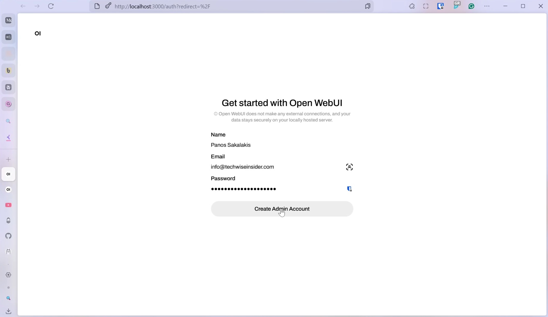 WebUI and Ollama - Create a Local Account