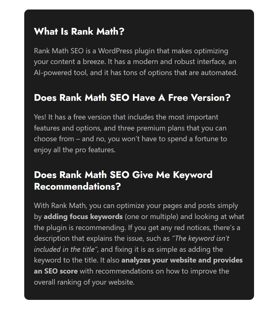 Rank Math SEO - Dark Mode Inspired