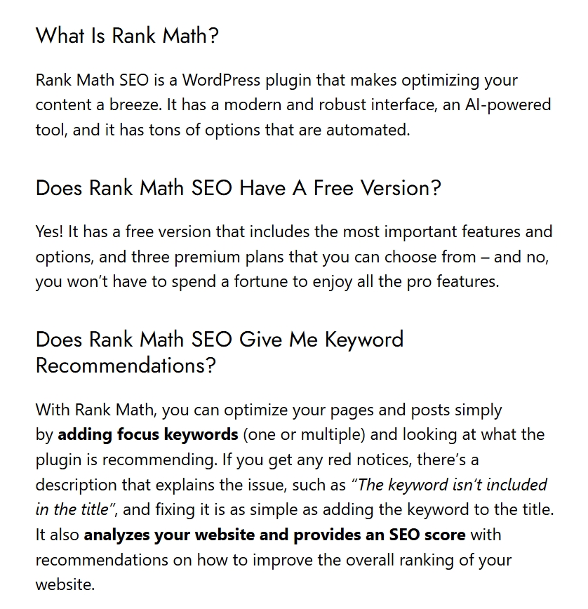 Rank Math SEO - Default FAQ Style