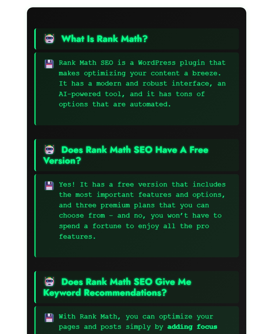 Rank Math SEO - Futuristic Terminal - Matrix-Inspired FAQ Style