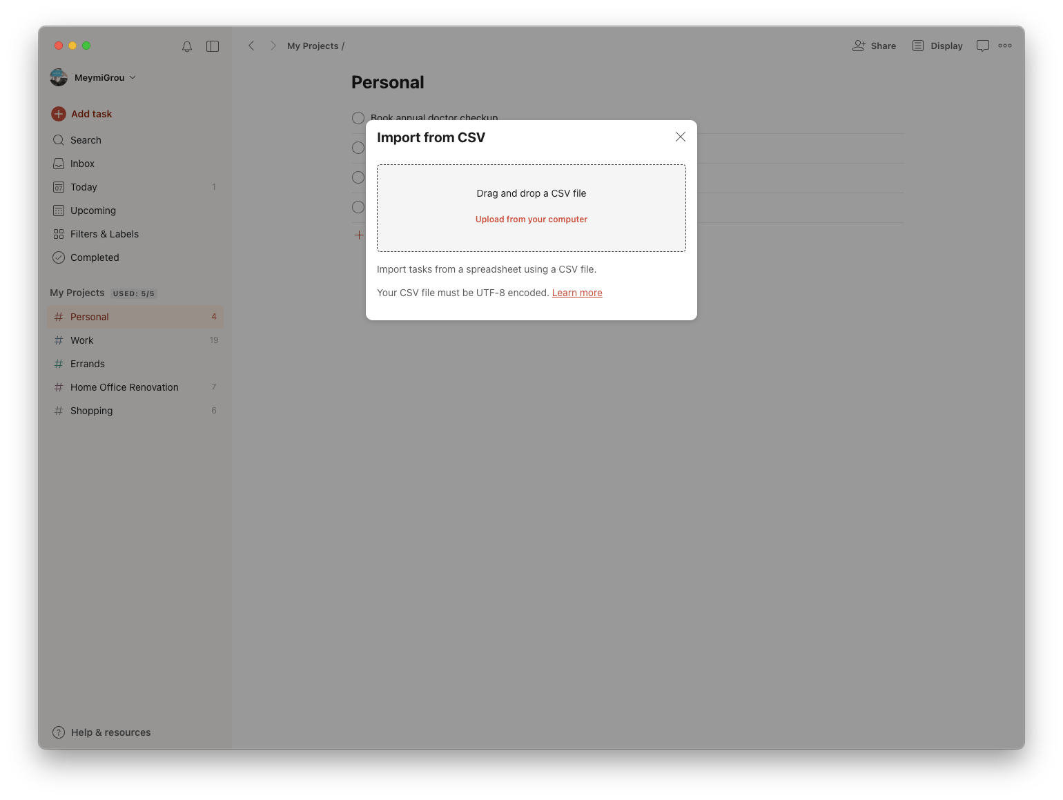Todoist - Import from CSV