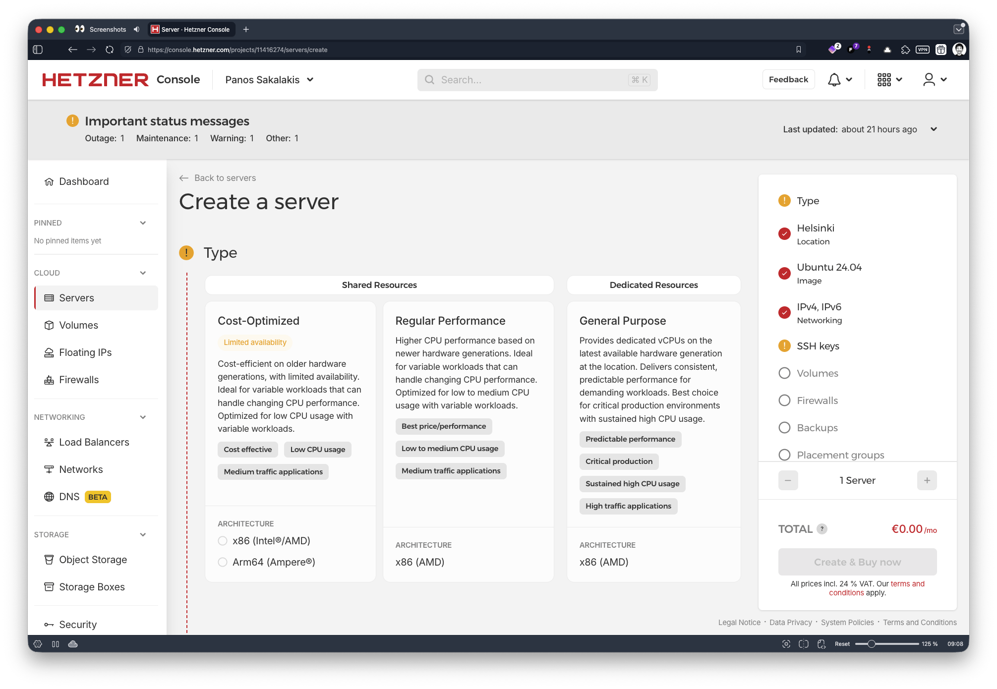 Hetzner - Create new server in Console