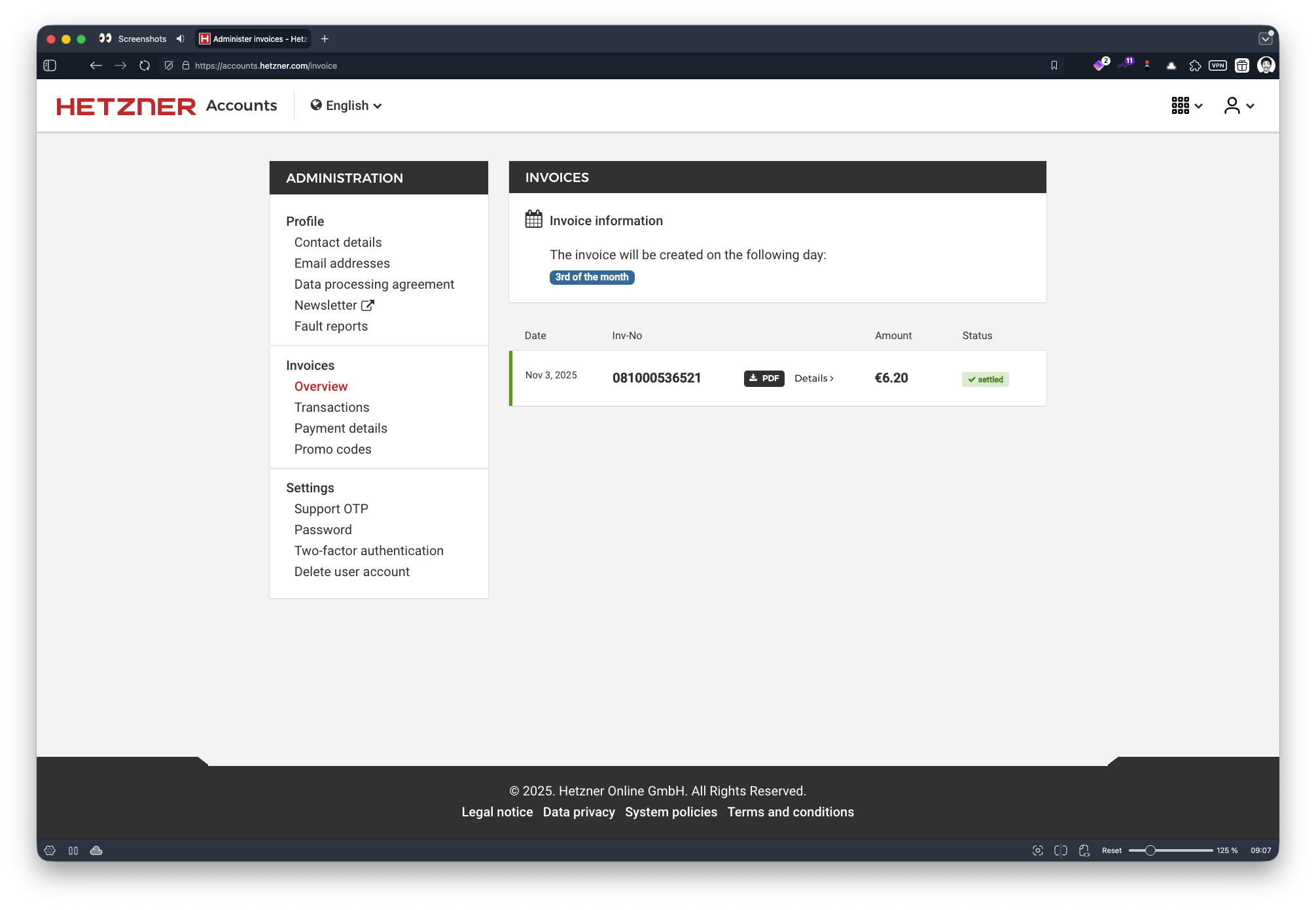 Hetzner - Invoices and Payment