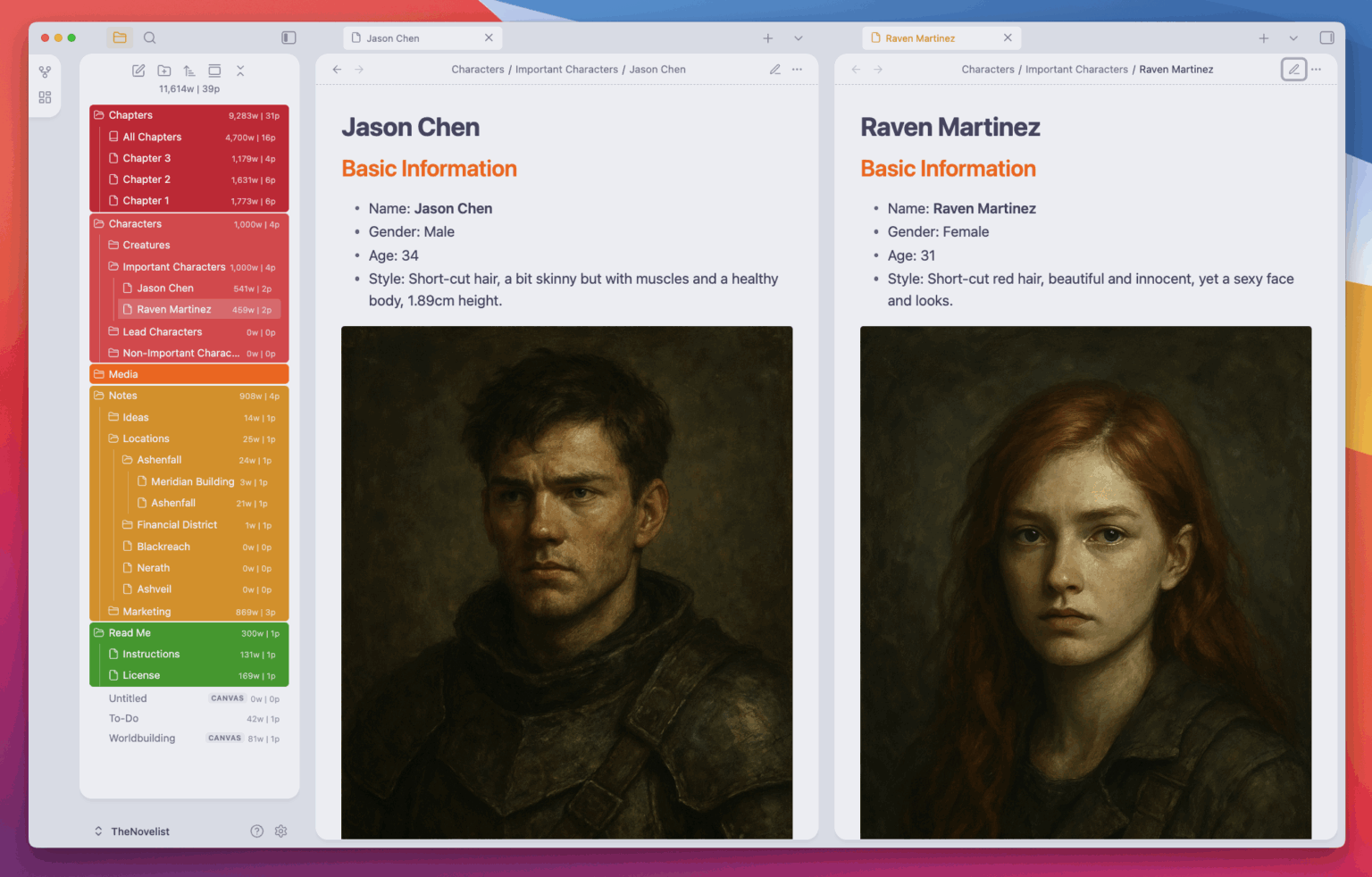 The Novelist - Main Characters in Split Tabs (Light Mode)