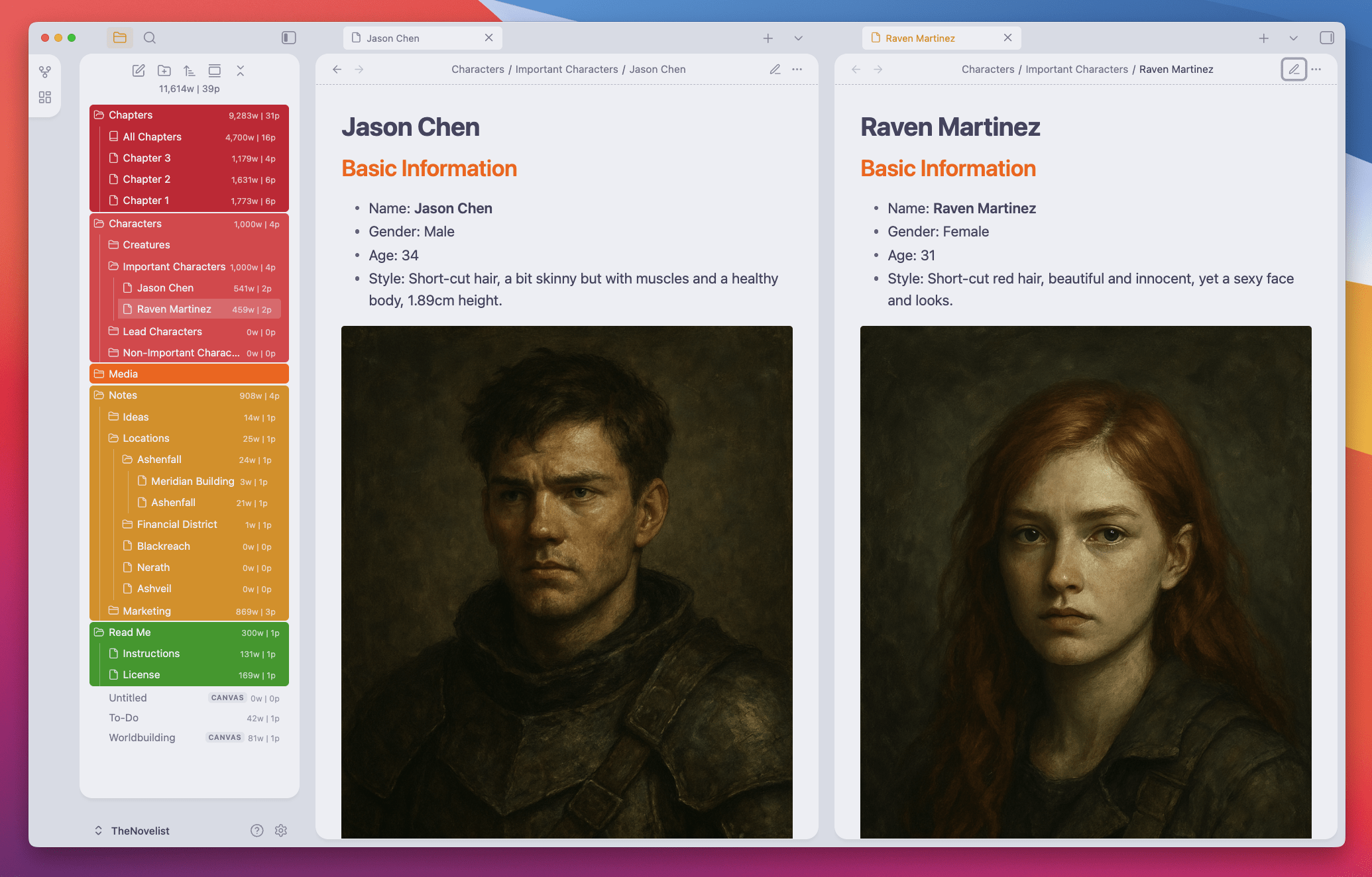 The Novelist - Main Characters in Split Tabs (Light Mode)