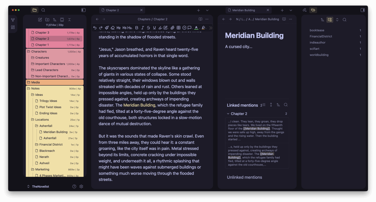 The Novelist - Novel-Writing, Notes, and Mentions (Dark Mode)