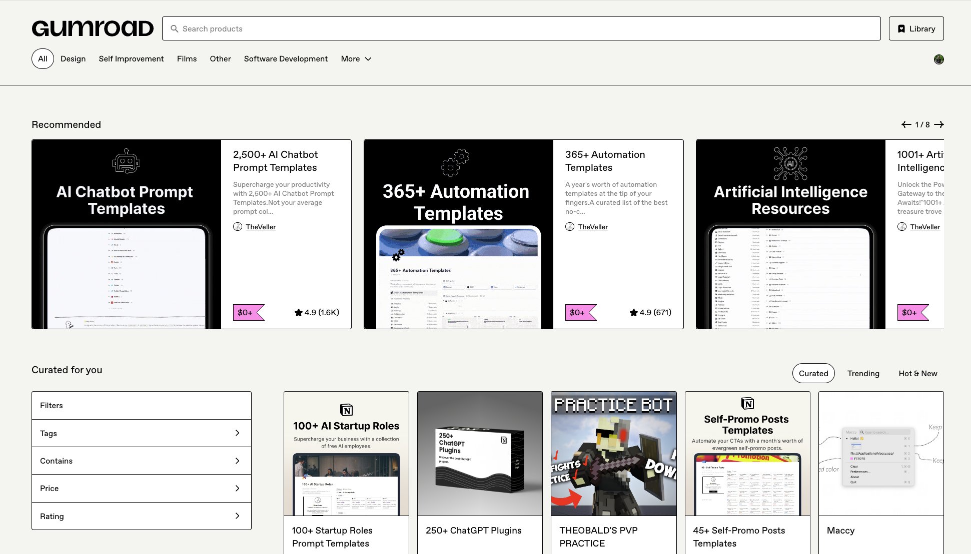 Gumroad - Discover Page