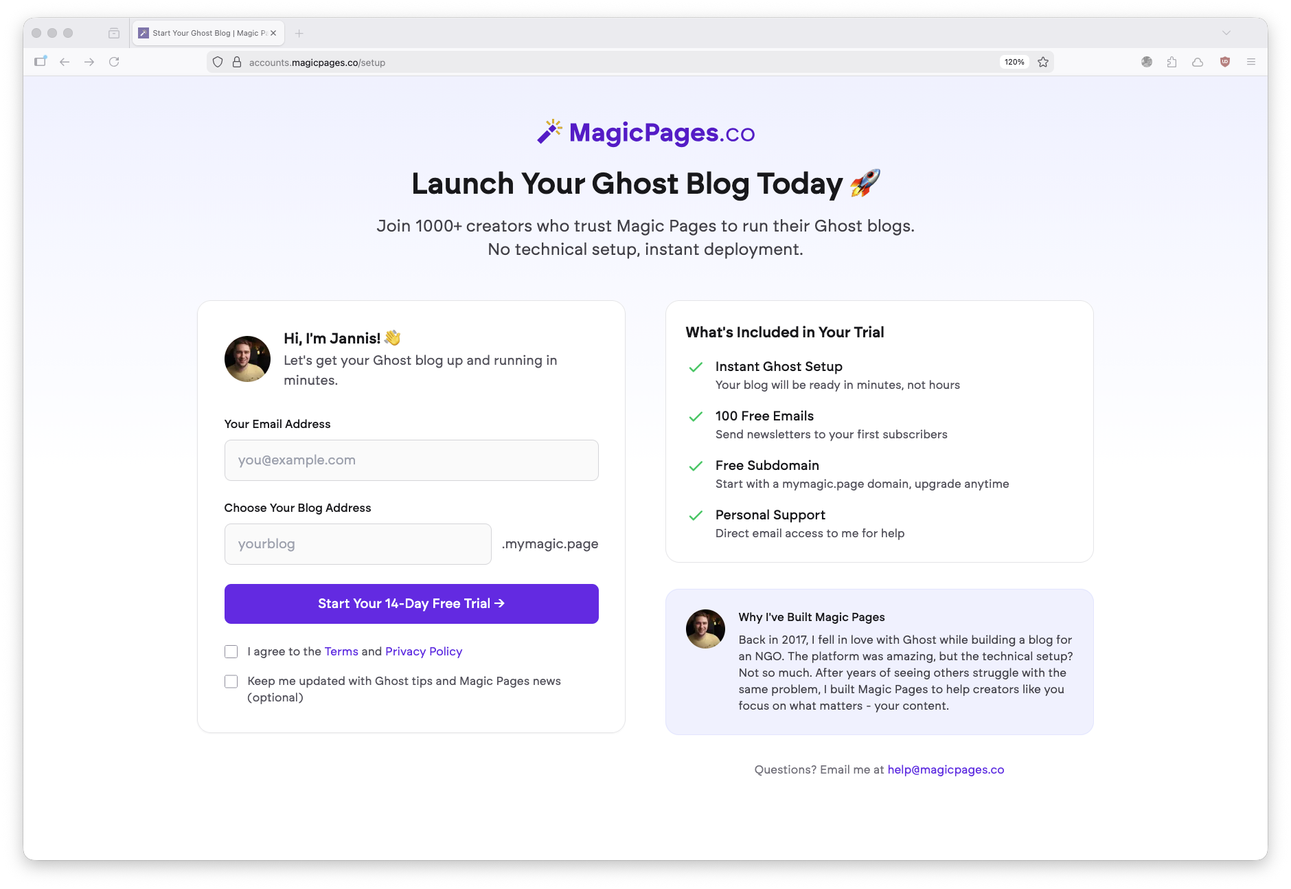 MagicPages Launch a Ghost Blog or Newsletter