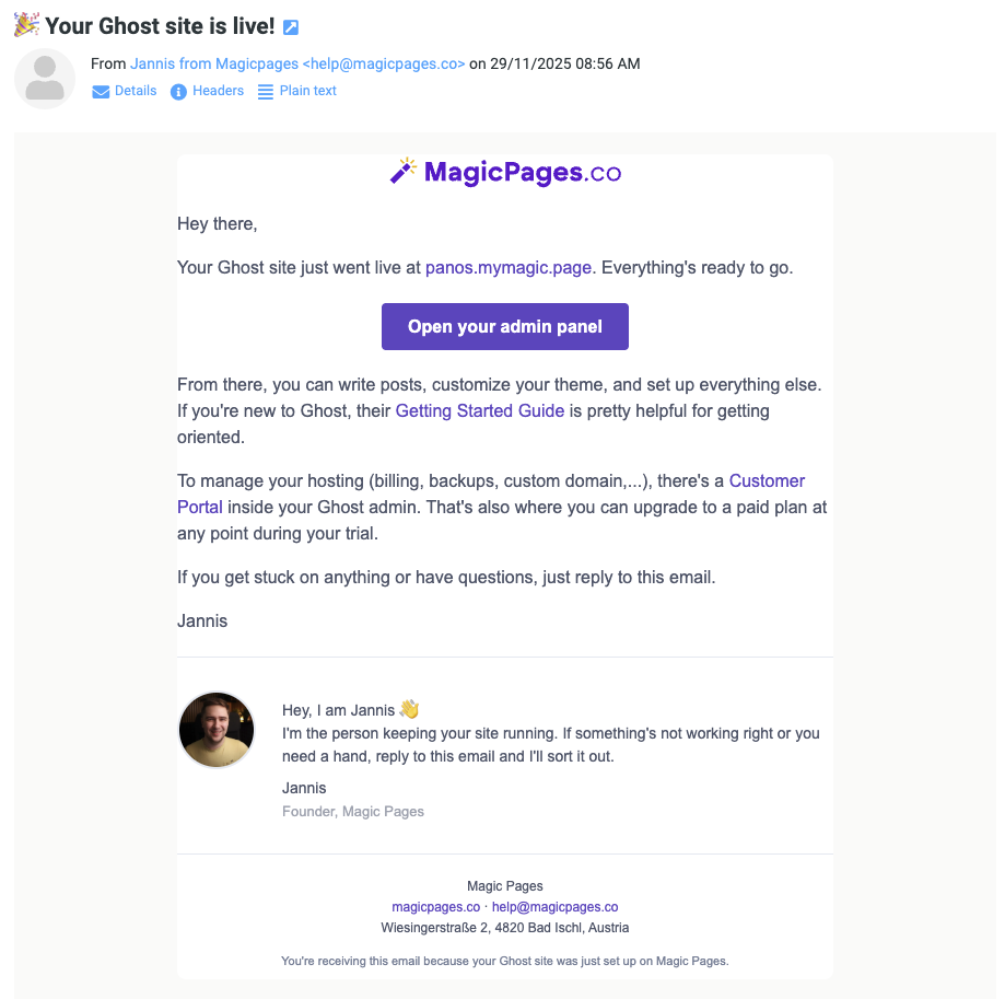 MagicPages - Login to Ghost