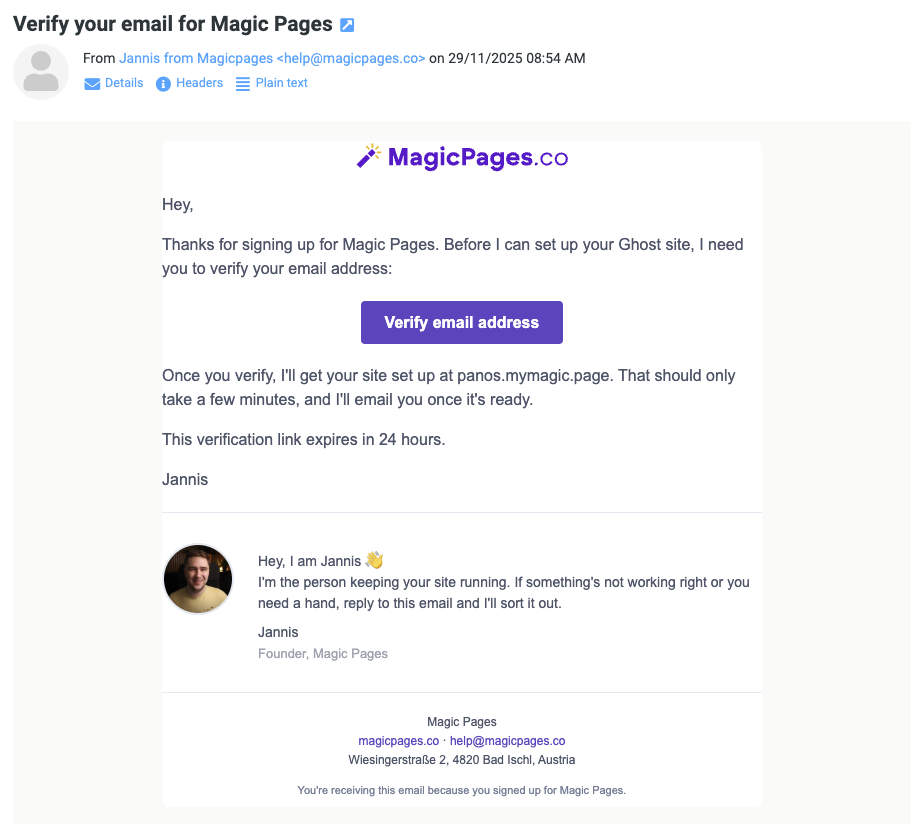 MagicPages - Verify Email Address