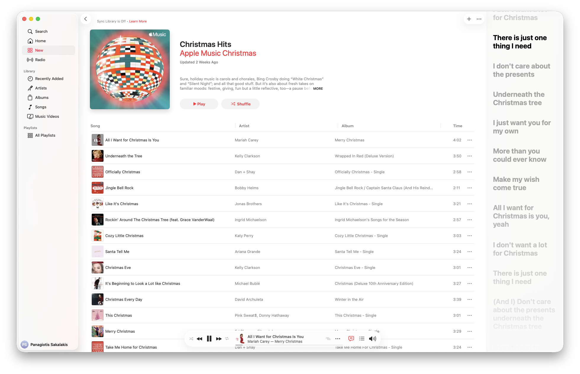 Playing a song in Apple Music with Lyrics enabled