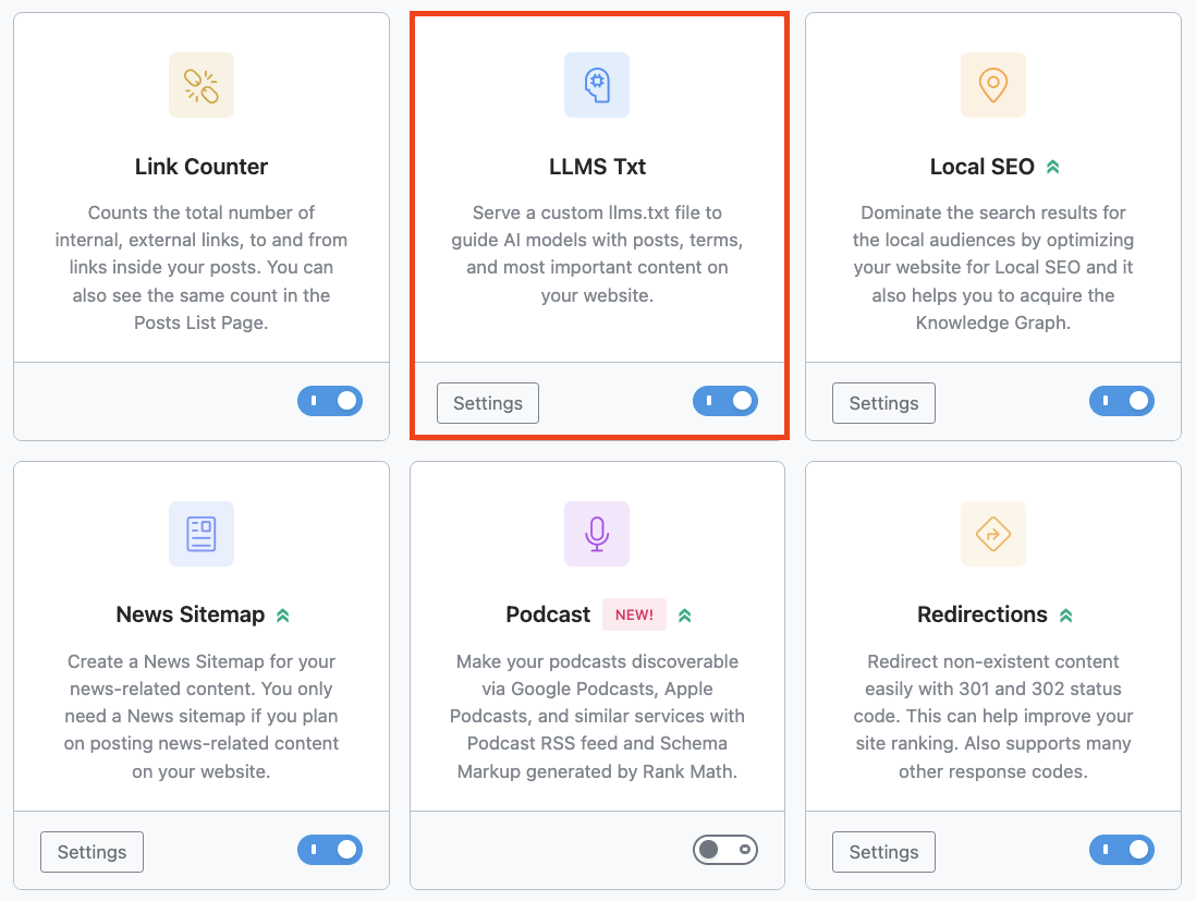 Rank Math SEO - LLMS Txt Module
