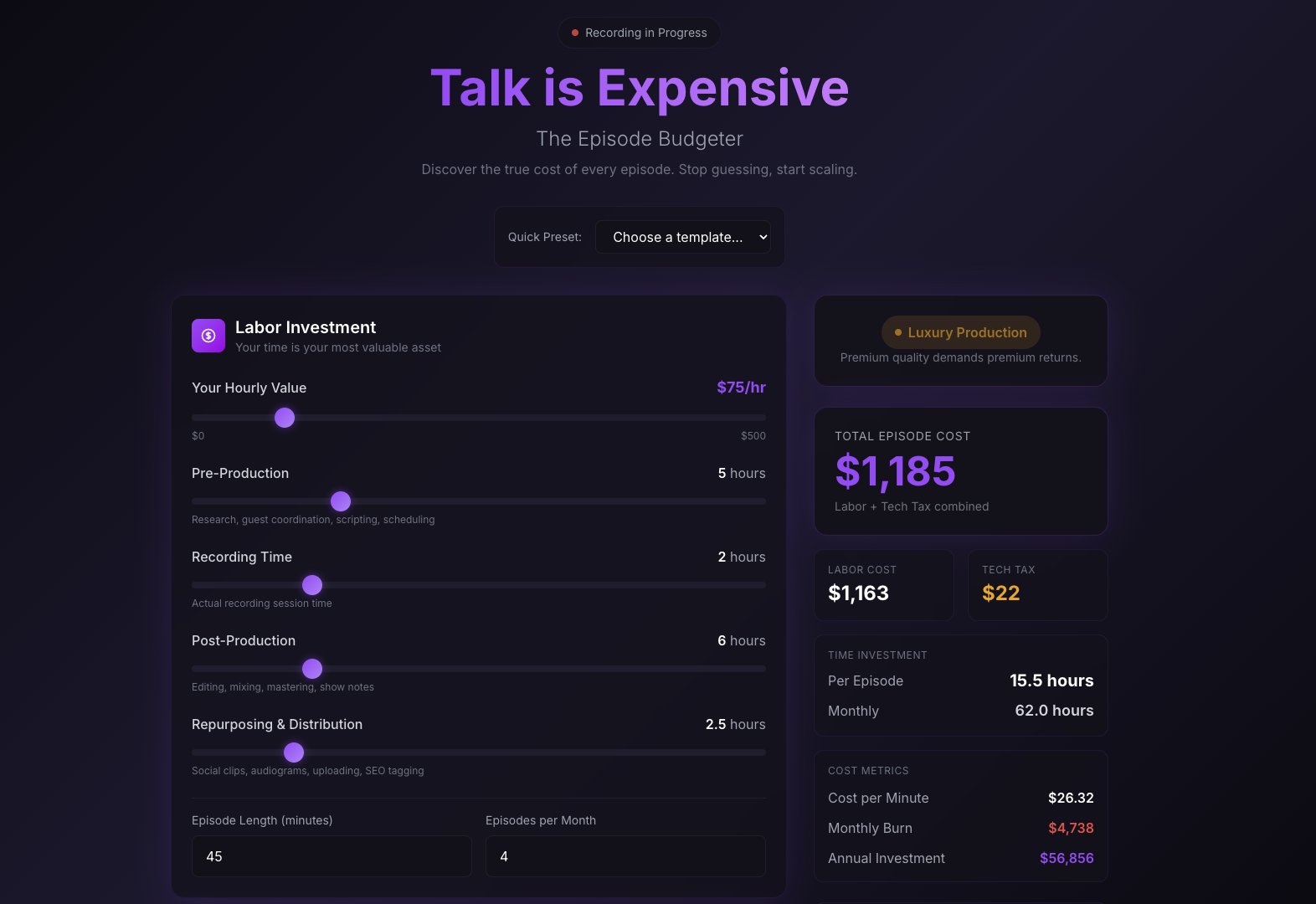 Talk is Expensive - Budgeter Tool