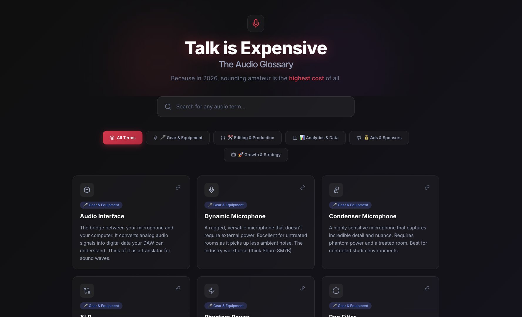 Talk is Expensive - Podcaster's Glossary