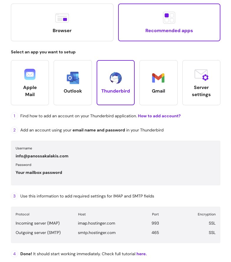 hPanel Hostinger - Email Setup Settings